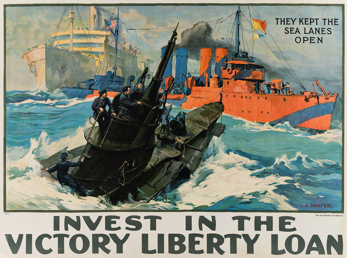 LEON ALARIC SCHAFER (1866-1940). INVEST IN THE VICTORY LIBERTY LOAN. 1919. 28x38 inches, 72x97 cm. The W.F. Powers Co. Litho., NY.